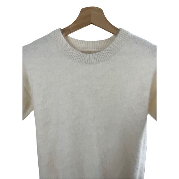 Michael Kors White Short Sleeve Pullover Sweater Size S Rabbit Hair Ribbed Knit - Picture 2 of 10